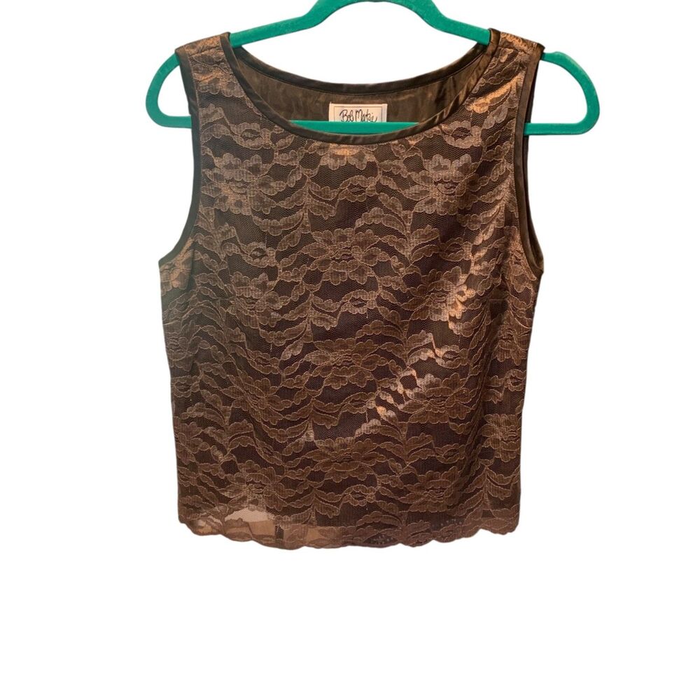 Bob Mackie Brown Lace Overlay Sleeveless Top